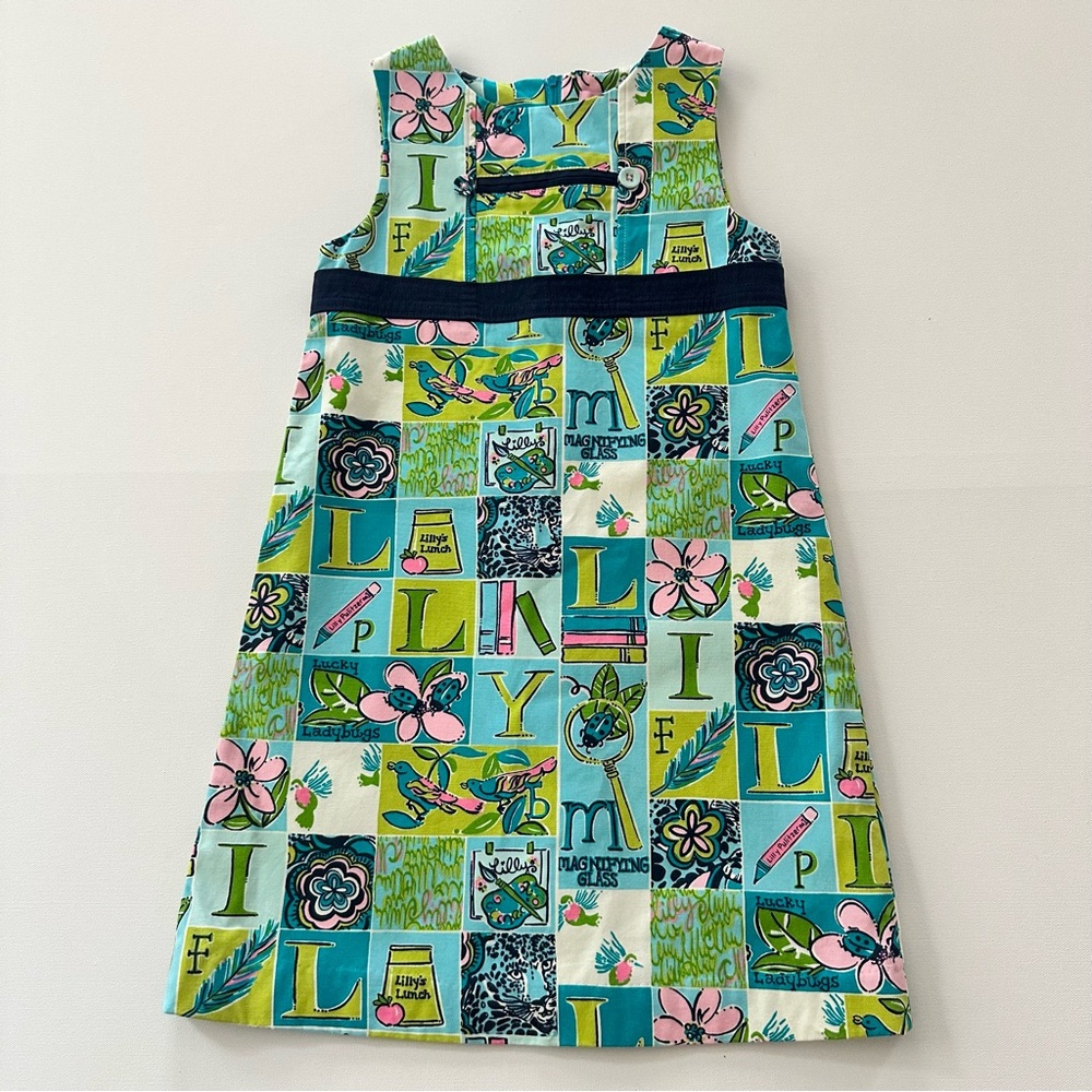 Lilly Pulitzer Girls 8 School Alphabet Dress Blue Green